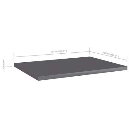 Bookshelf Boards 4 pcs High Gloss Gray 15.7"x11.8"x0.6" Engineered Wood