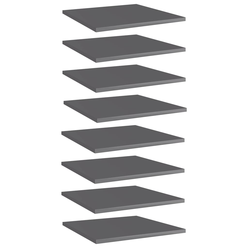 Bookshelf Boards 8 pcs High Gloss Gray 15.7"x15.7"x0.6" Engineered Wood