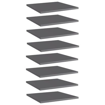 Bookshelf Boards 8 pcs High Gloss Gray 15.7"x15.7"x0.6" Engineered Wood