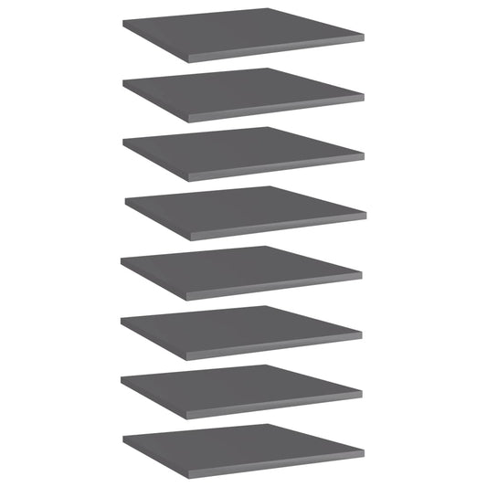 Bookshelf Boards 8 pcs High Gloss Gray 15.7"x15.7"x0.6" Engineered Wood
