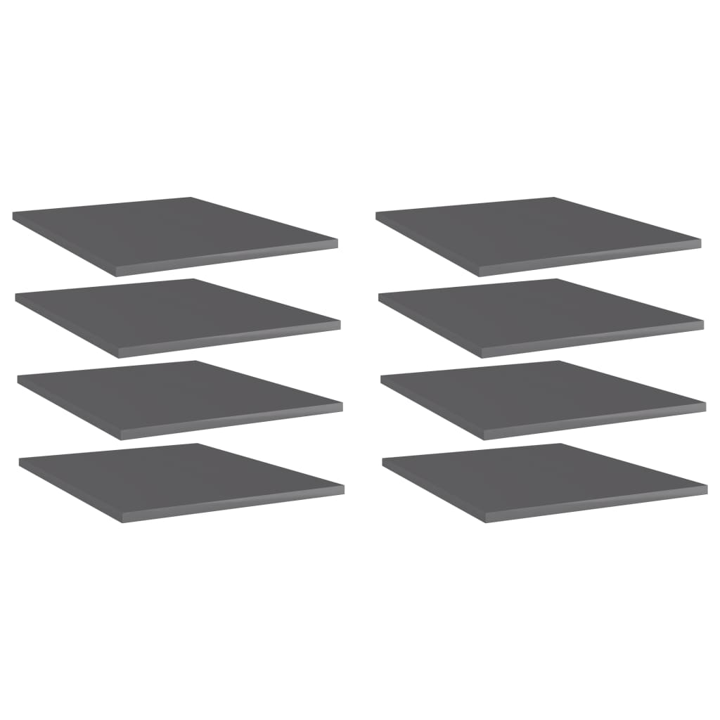 Bookshelf Boards 8 pcs High Gloss Gray 15.7"x19.7"x0.6" Engineered Wood
