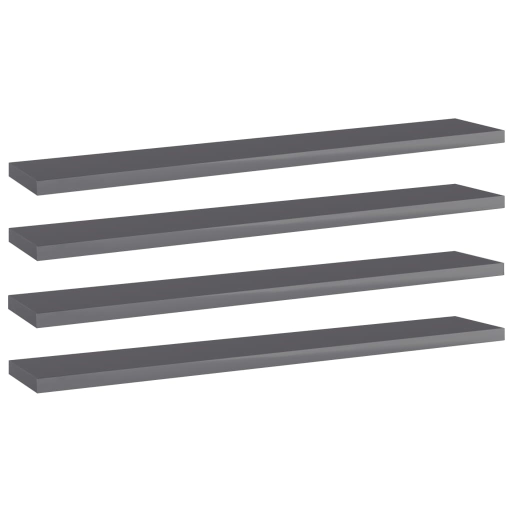 Bookshelf Boards 4 pcs High Gloss Gray 23.6"x3.9"x0.6" Engineered Wood