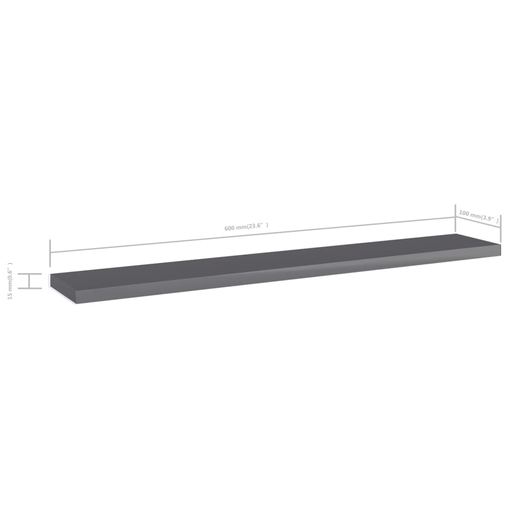 Bookshelf Boards 4 pcs High Gloss Gray 23.6"x3.9"x0.6" Engineered Wood