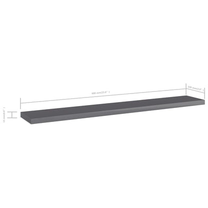 Bookshelf Boards 4 pcs High Gloss Gray 23.6"x3.9"x0.6" Engineered Wood