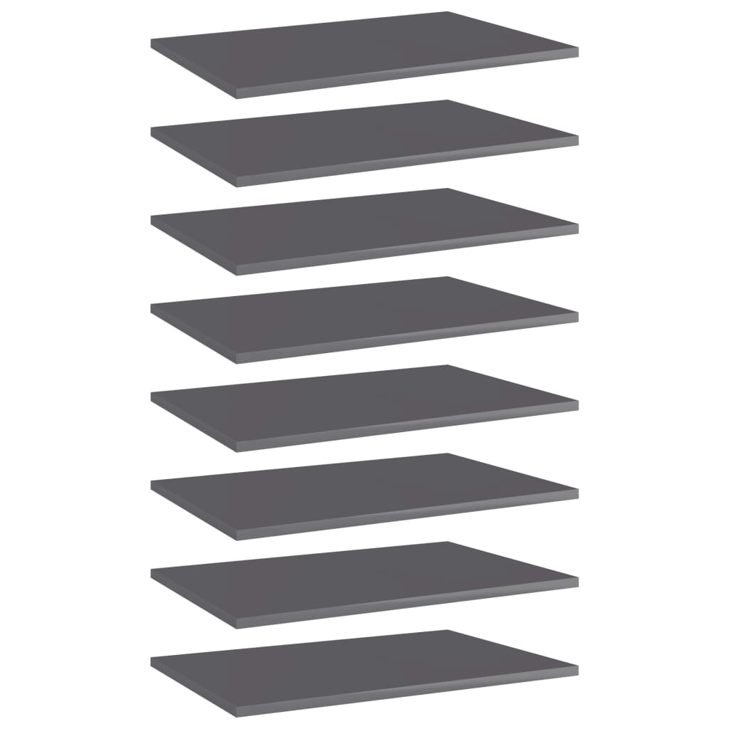 Bookshelf Boards 8 pcs High Gloss Gray 23.6"x15.7"x0.6" Engineered Wood