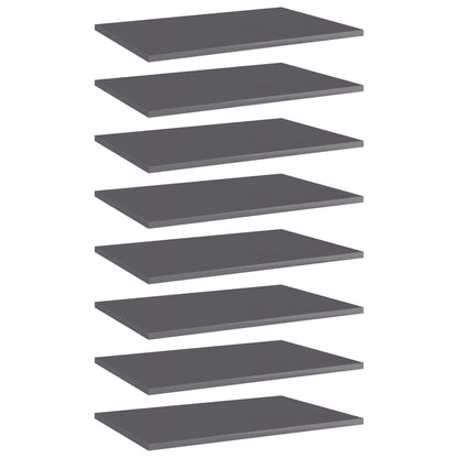 Bookshelf Boards 8 pcs High Gloss Gray 23.6"x15.7"x0.6" Engineered Wood
