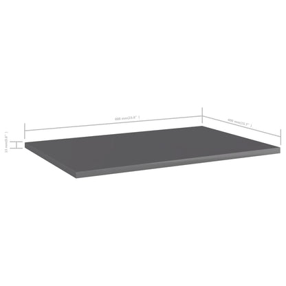 Bookshelf Boards 8 pcs High Gloss Gray 23.6"x15.7"x0.6" Engineered Wood
