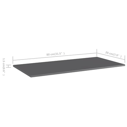 805312 vidaXL Bookshelf Boards 4 pcs High Gloss Grey 80x20x1,5 cm Engineered Wood