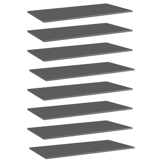 805329 vidaXL Bookshelf Boards 8 pcs High Gloss Grey 80x30x1,5 cm Engineered Wood