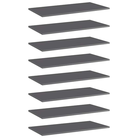 805345 vidaXL Bookshelf Boards 8 pcs High Gloss Grey 80x40x1,5 cm Engineered Wood