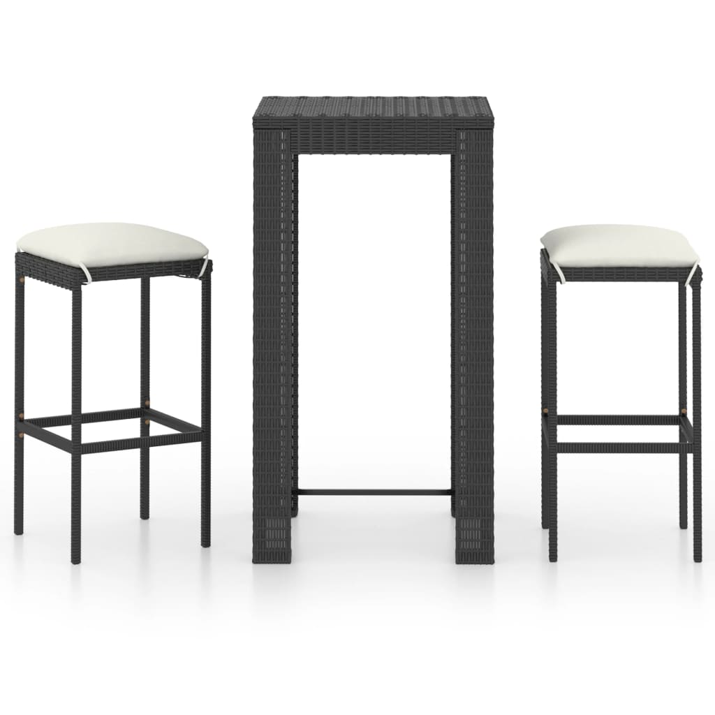 3 Piece Patio Bar Set with Cushions Poly Rattan Black