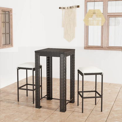 3 Piece Patio Bar Set with Cushions Poly Rattan Black