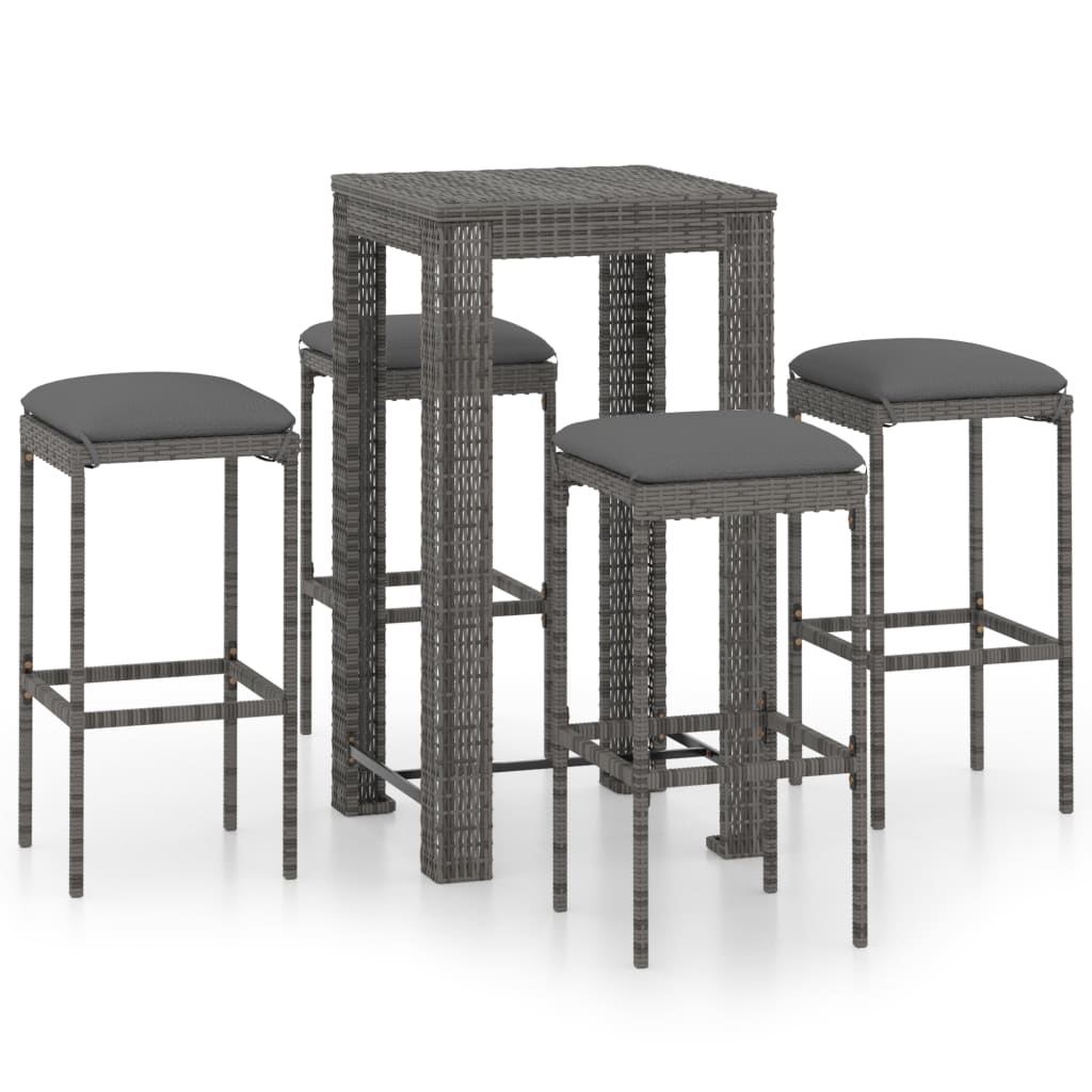 5 Piece Patio Bar Set with Cushions Poly Rattan Gray