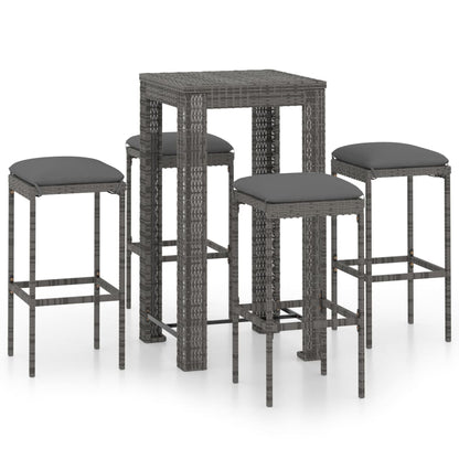 5 Piece Patio Bar Set with Cushions Poly Rattan Gray