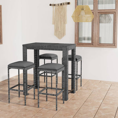 5 Piece Patio Bar Set with Cushions Poly Rattan Gray