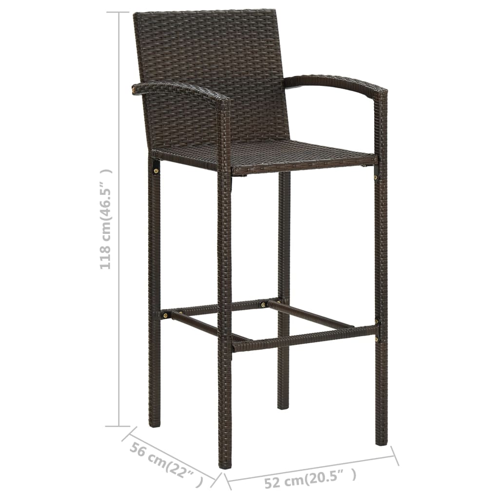 5 Piece Outdoor Bar Set with Armrest Poly Rattan Brown