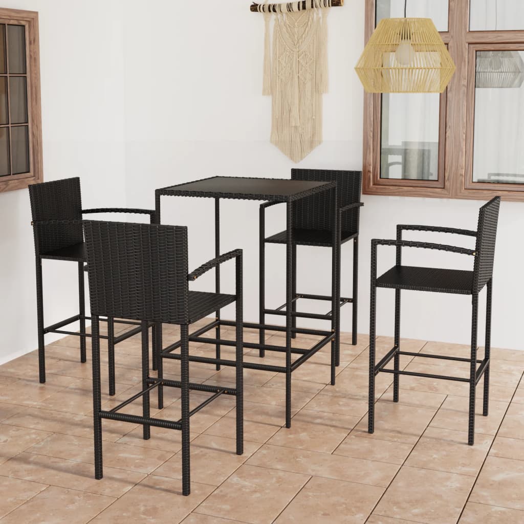 5 Piece Garden Bar Set Poly Rattan Black