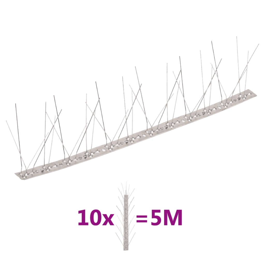 5-row Stainless Steel Bird & Pigeon Spikes Set of 10 5 m