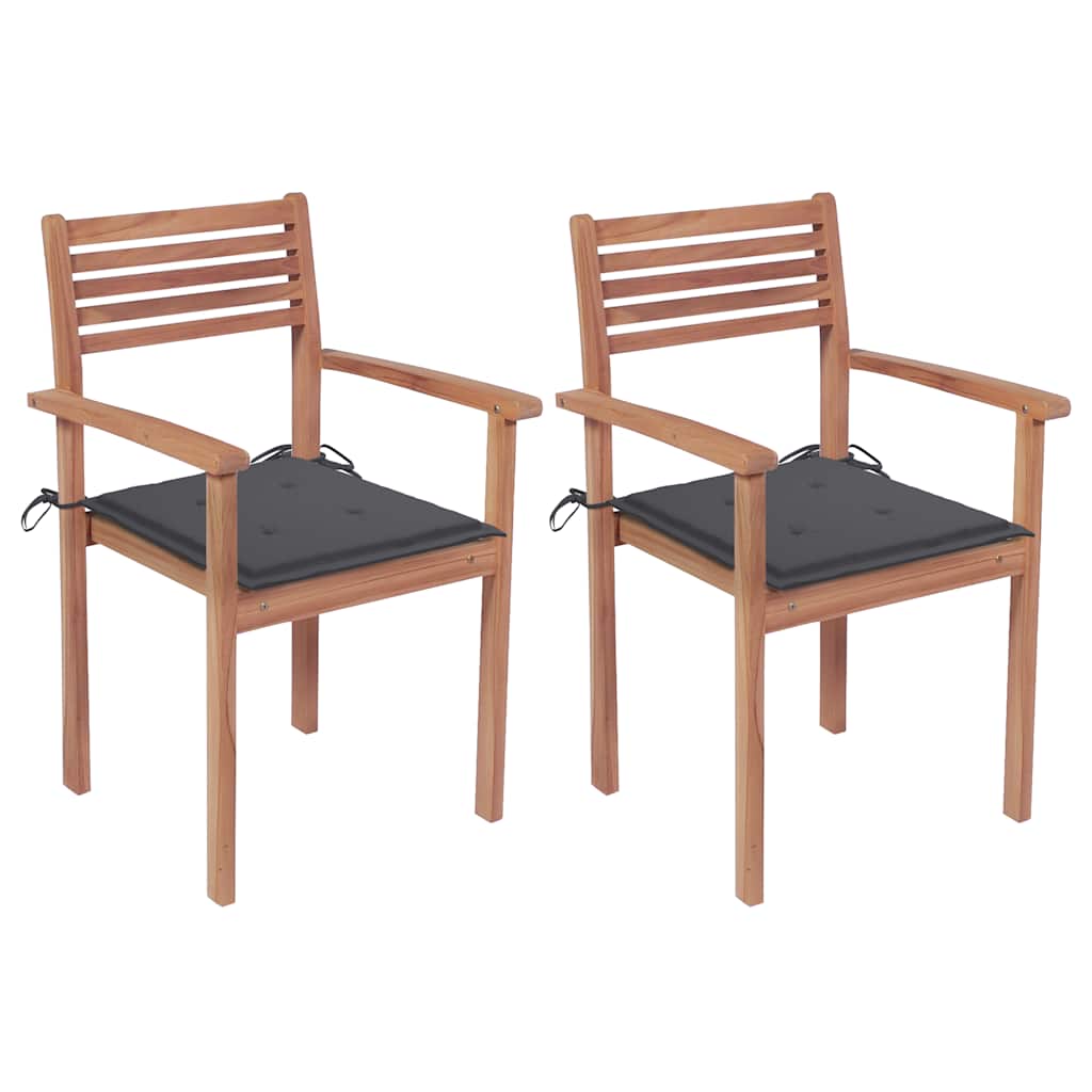 Patio Chairs 2 pcs with Anthracite Cushions Solid Teak Wood