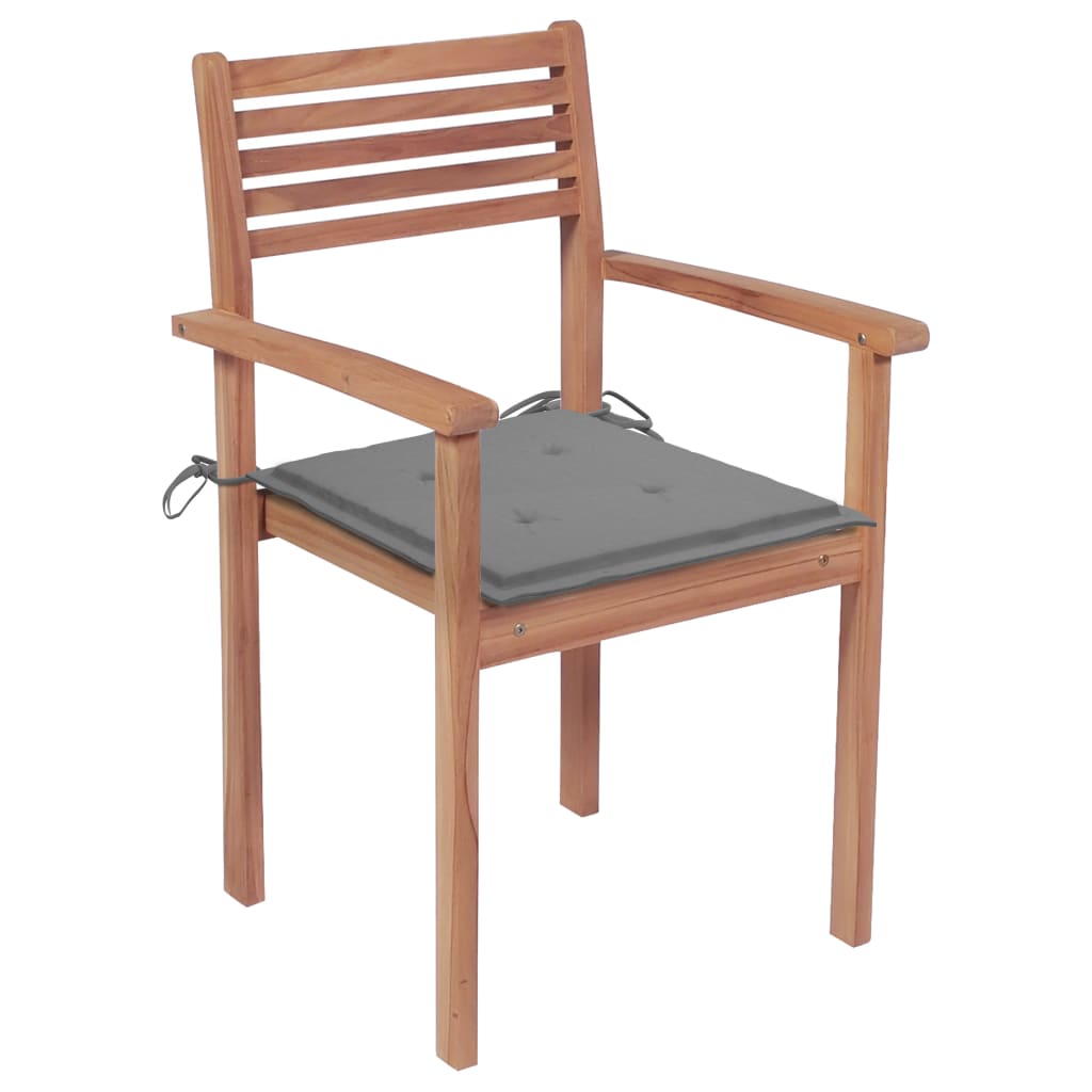 Patio Chairs 2 pcs with Gray Cushions Solid Teak Wood