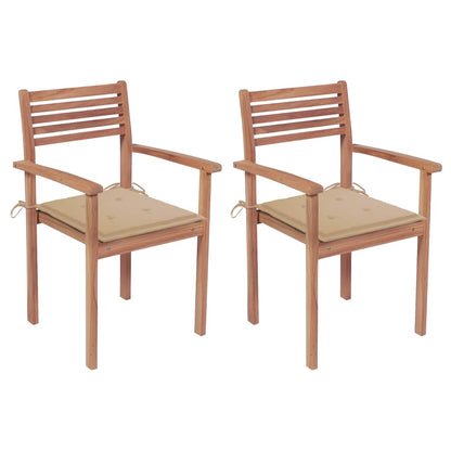 Patio Chairs 2 pcs with Beige Cushions Solid Teak Wood
