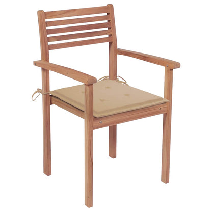 Patio Chairs 2 pcs with Beige Cushions Solid Teak Wood