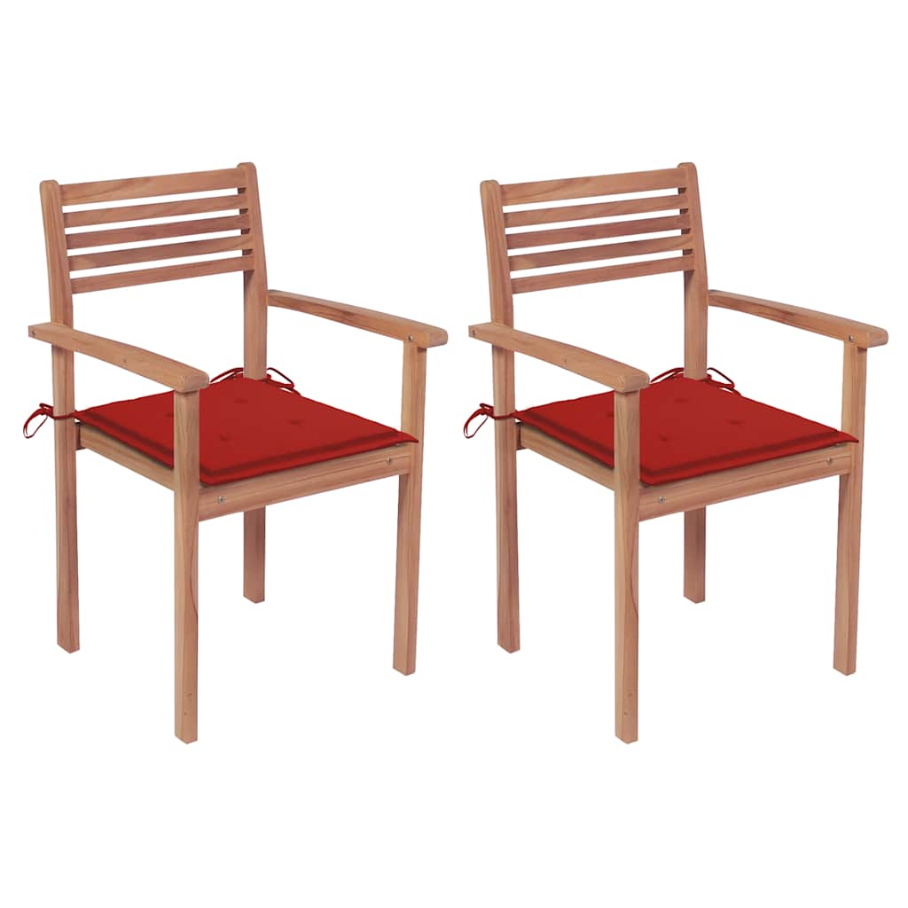 Patio Chairs 2 pcs with Red Cushions Solid Teak Wood
