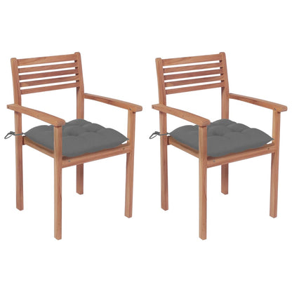 Patio Chairs 2 pcs with Gray Cushions Solid Teak Wood