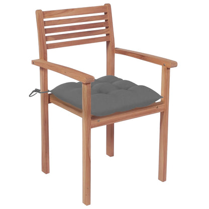 Patio Chairs 2 pcs with Gray Cushions Solid Teak Wood