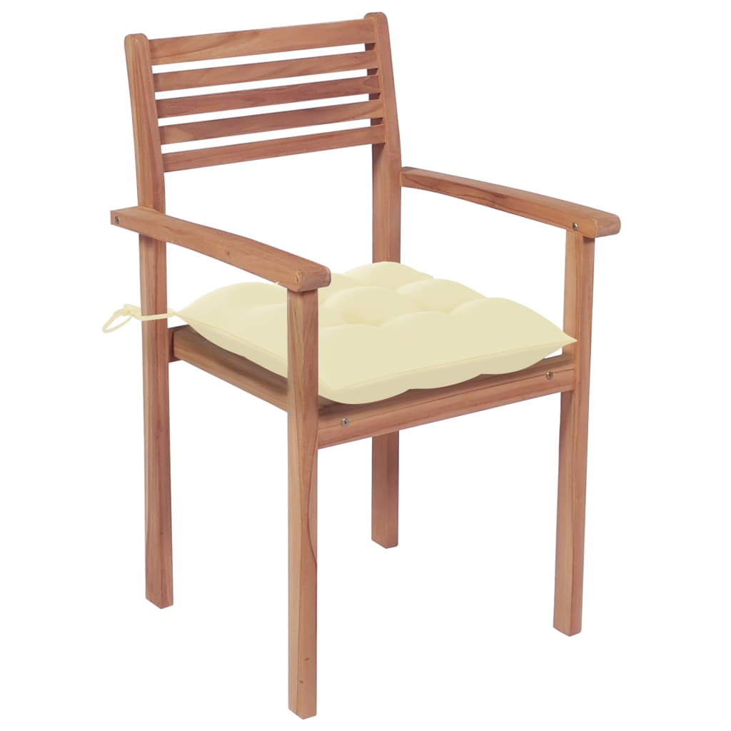 Patio Chairs 2 pcs with Cream White Cushions Solid Teak Wood