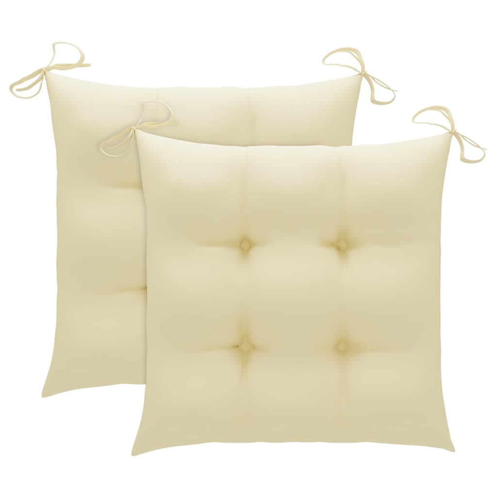 Patio Chairs 2 pcs with Cream White Cushions Solid Teak Wood