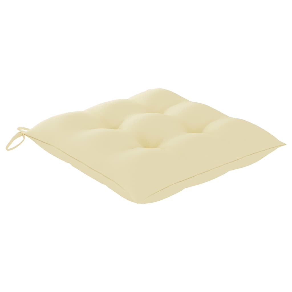 Patio Chairs 2 pcs with Cream White Cushions Solid Teak Wood