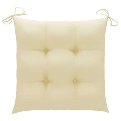 Patio Chairs 2 pcs with Cream White Cushions Solid Teak Wood