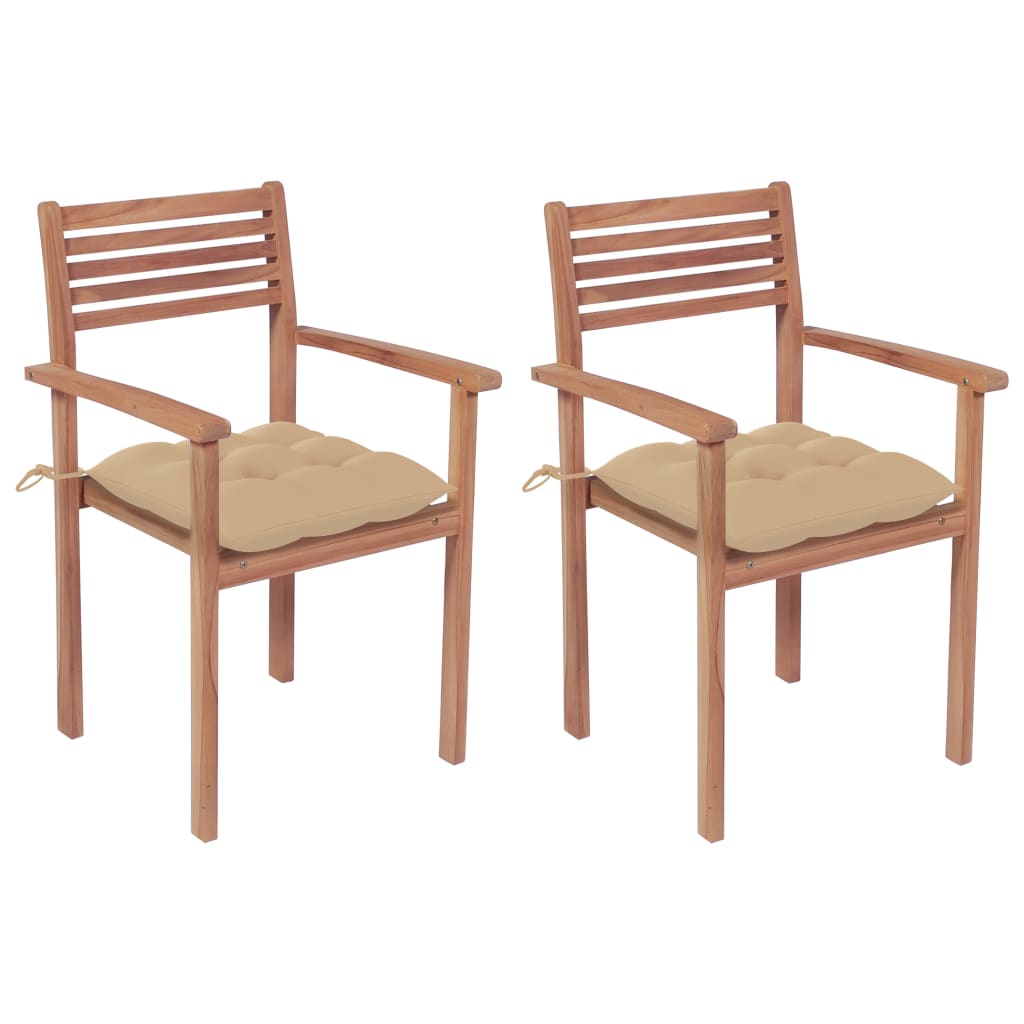 Patio Chairs 2 pcs with Beige Cushions Solid Teak Wood