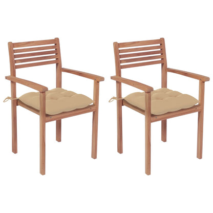 Patio Chairs 2 pcs with Beige Cushions Solid Teak Wood