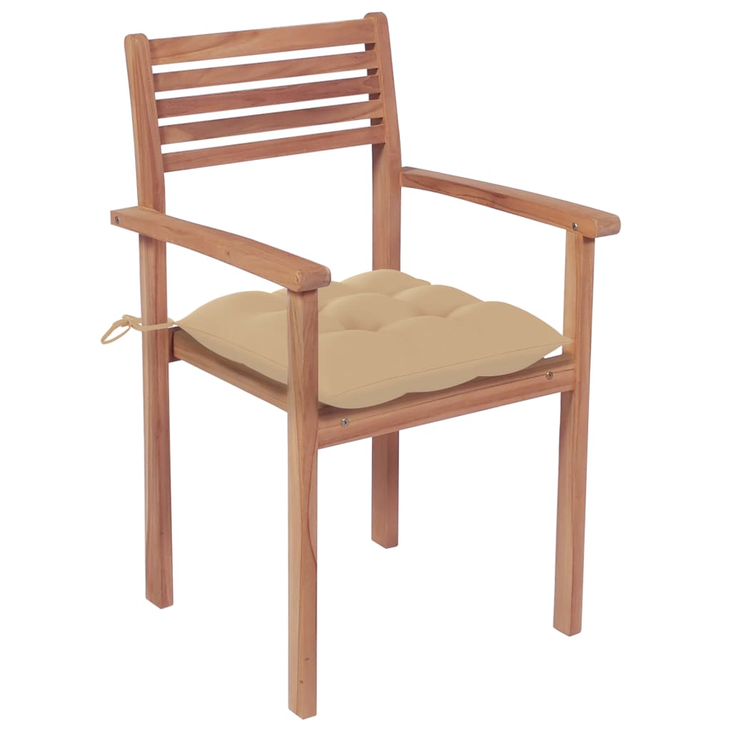 Patio Chairs 2 pcs with Beige Cushions Solid Teak Wood