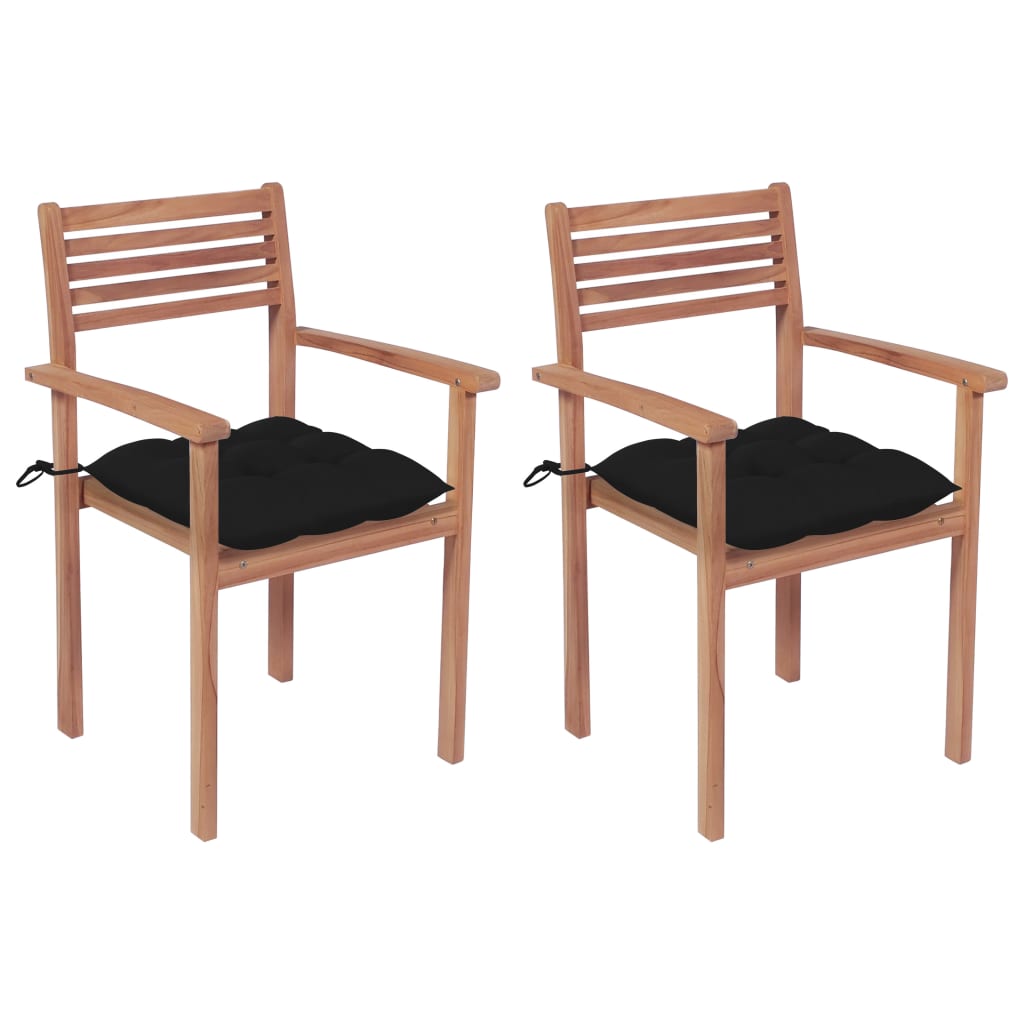 Patio Chairs 2 pcs with Black Cushions Solid Teak Wood