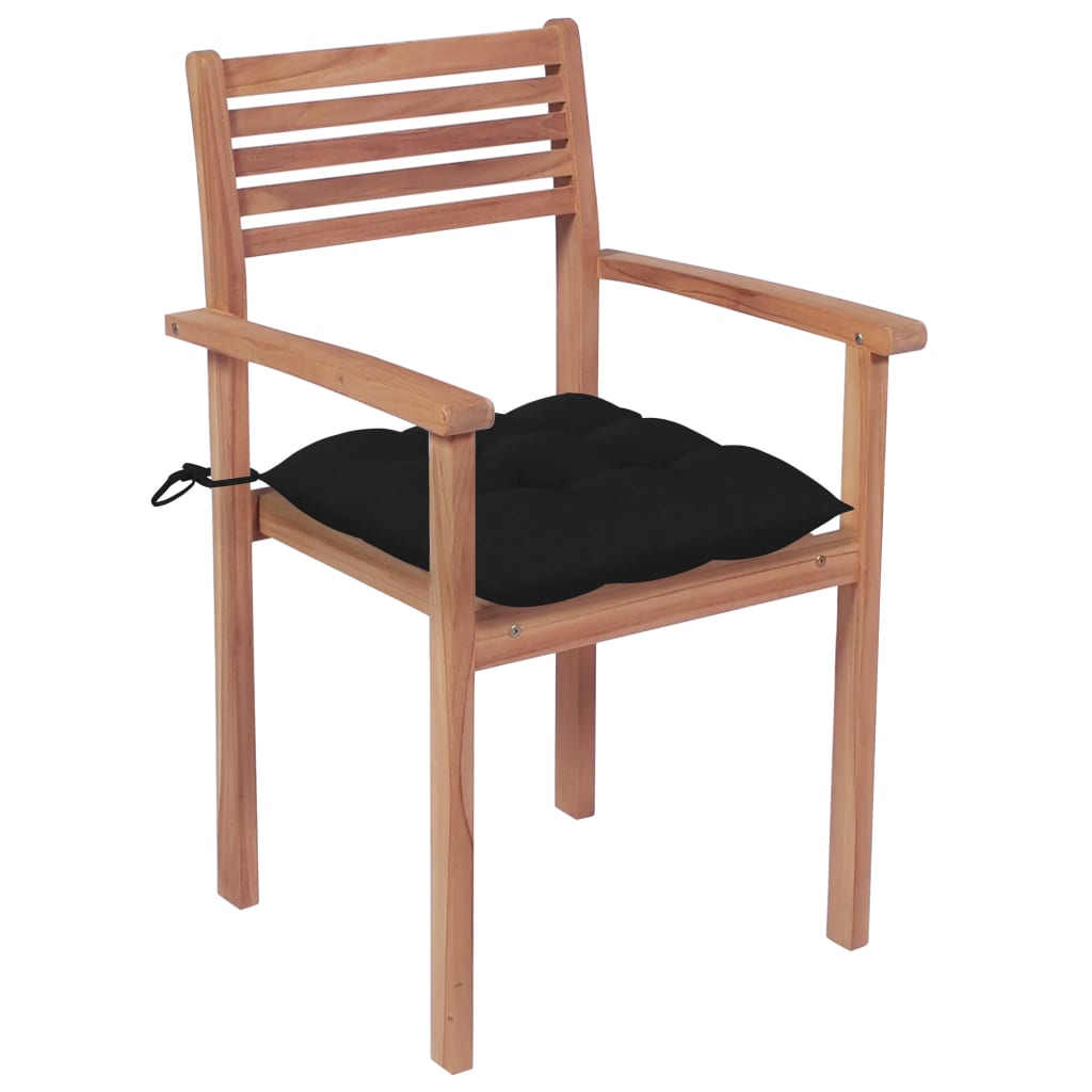 Patio Chairs 2 pcs with Black Cushions Solid Teak Wood