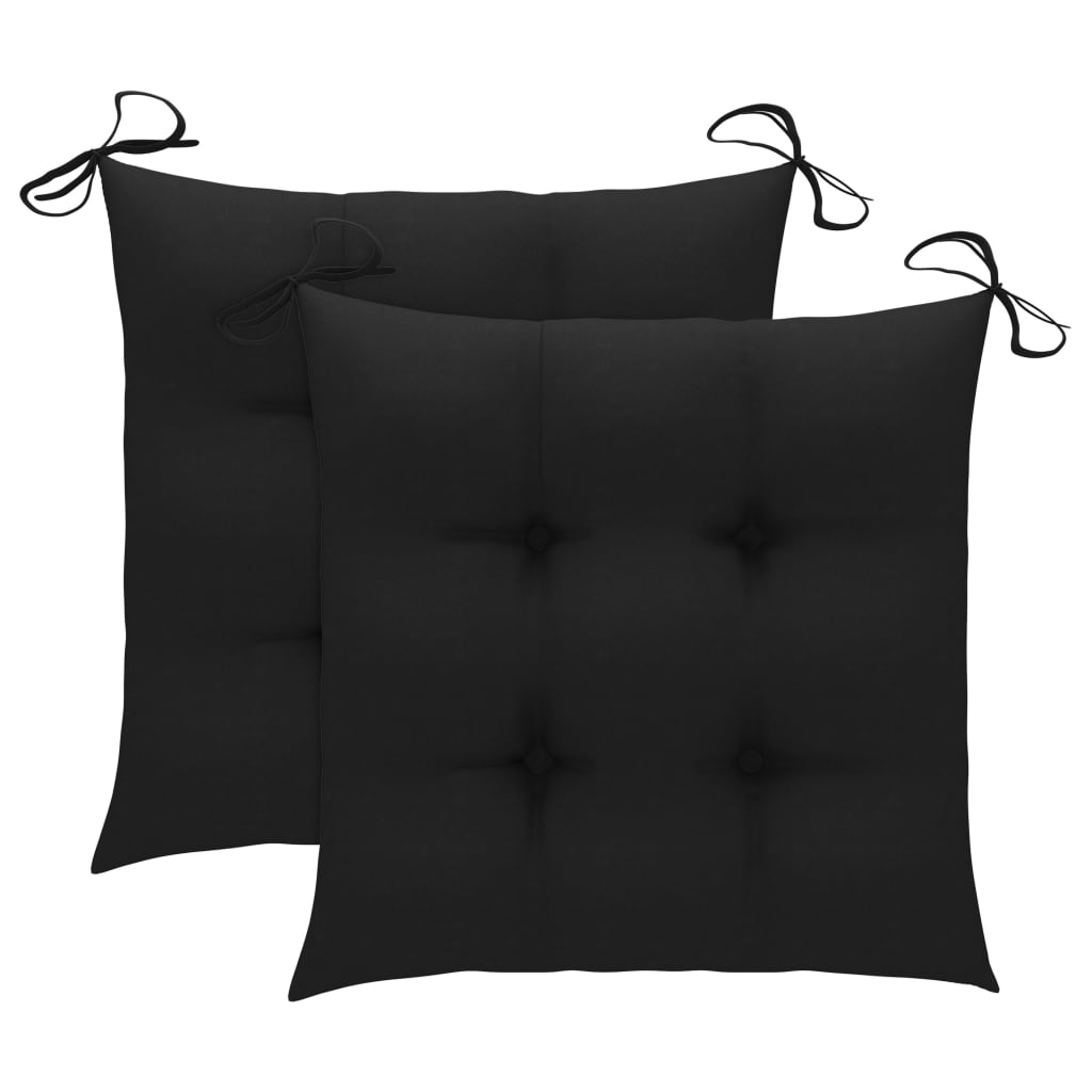 Patio Chairs 2 pcs with Black Cushions Solid Teak Wood