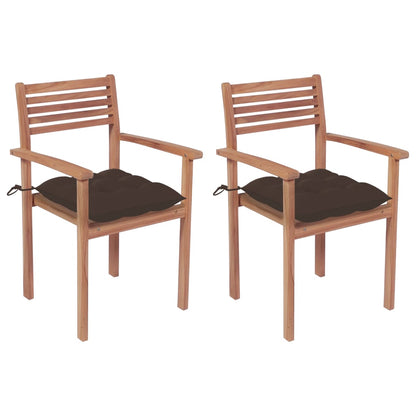 Patio Chairs 2 pcs with Taupe Cushions Solid Teak Wood