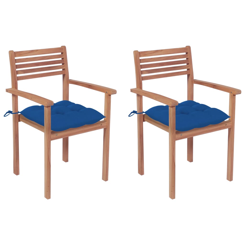 Patio Chairs 2 pcs with Blue Cushions Solid Teak Wood