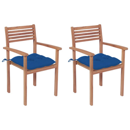 Patio Chairs 2 pcs with Blue Cushions Solid Teak Wood