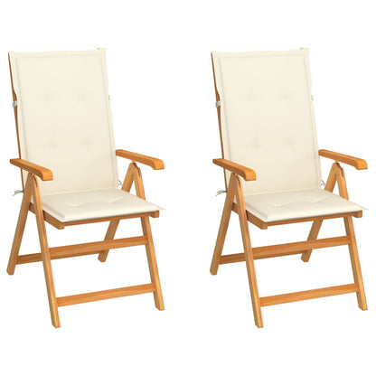 Patio Chairs 2 pcs with Cream Cushions Solid Teak Wood