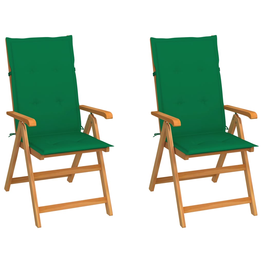 Patio Chairs 2 pcs with Green Cushions Solid Teak Wood