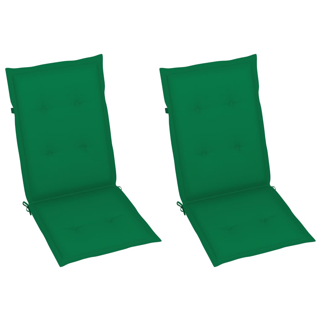 Patio Chairs 2 pcs with Green Cushions Solid Teak Wood
