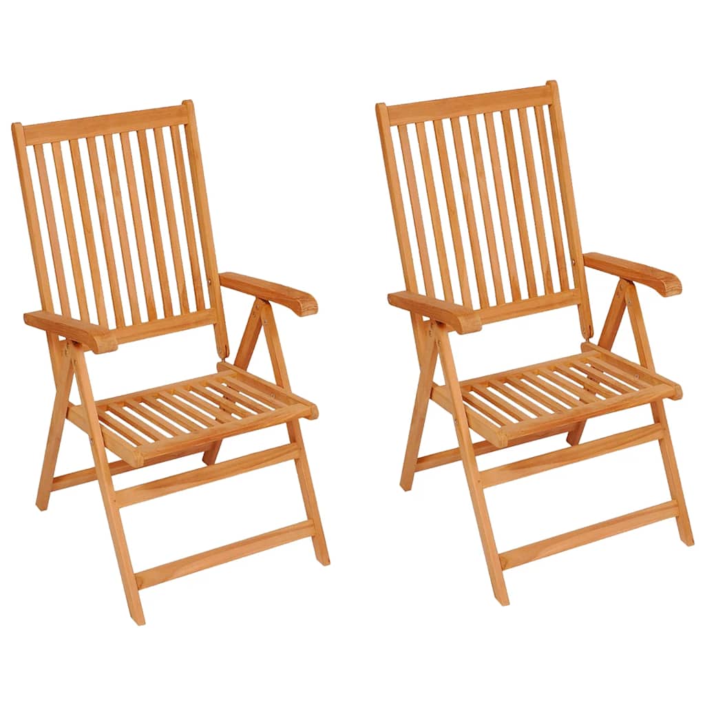 Folding Chairs 2 pcs with Black Cushions Solid Teak Wood