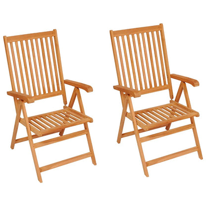 Folding Chairs 2 pcs with Black Cushions Solid Teak Wood