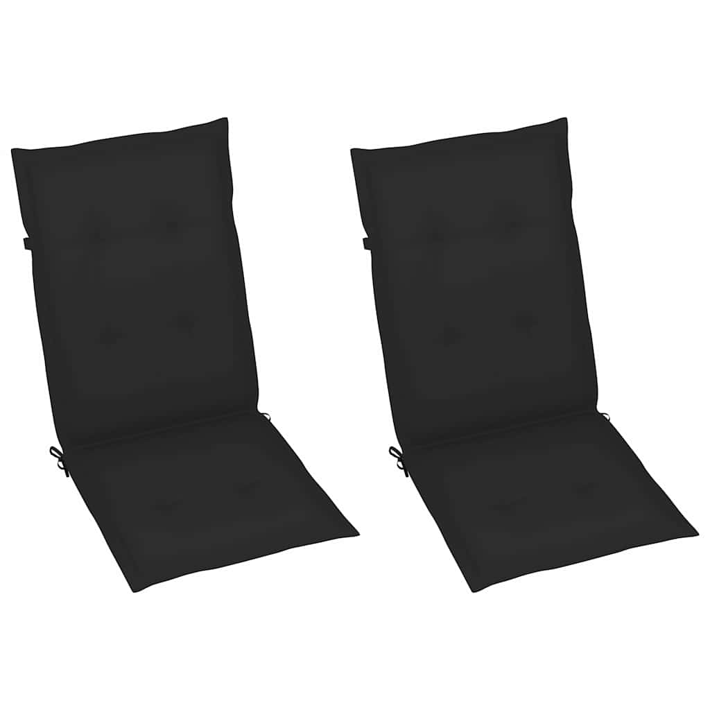 Folding Chairs 2 pcs with Black Cushions Solid Teak Wood