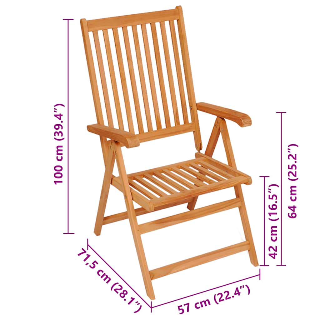 Folding Chairs 2 pcs with Black Cushions Solid Teak Wood