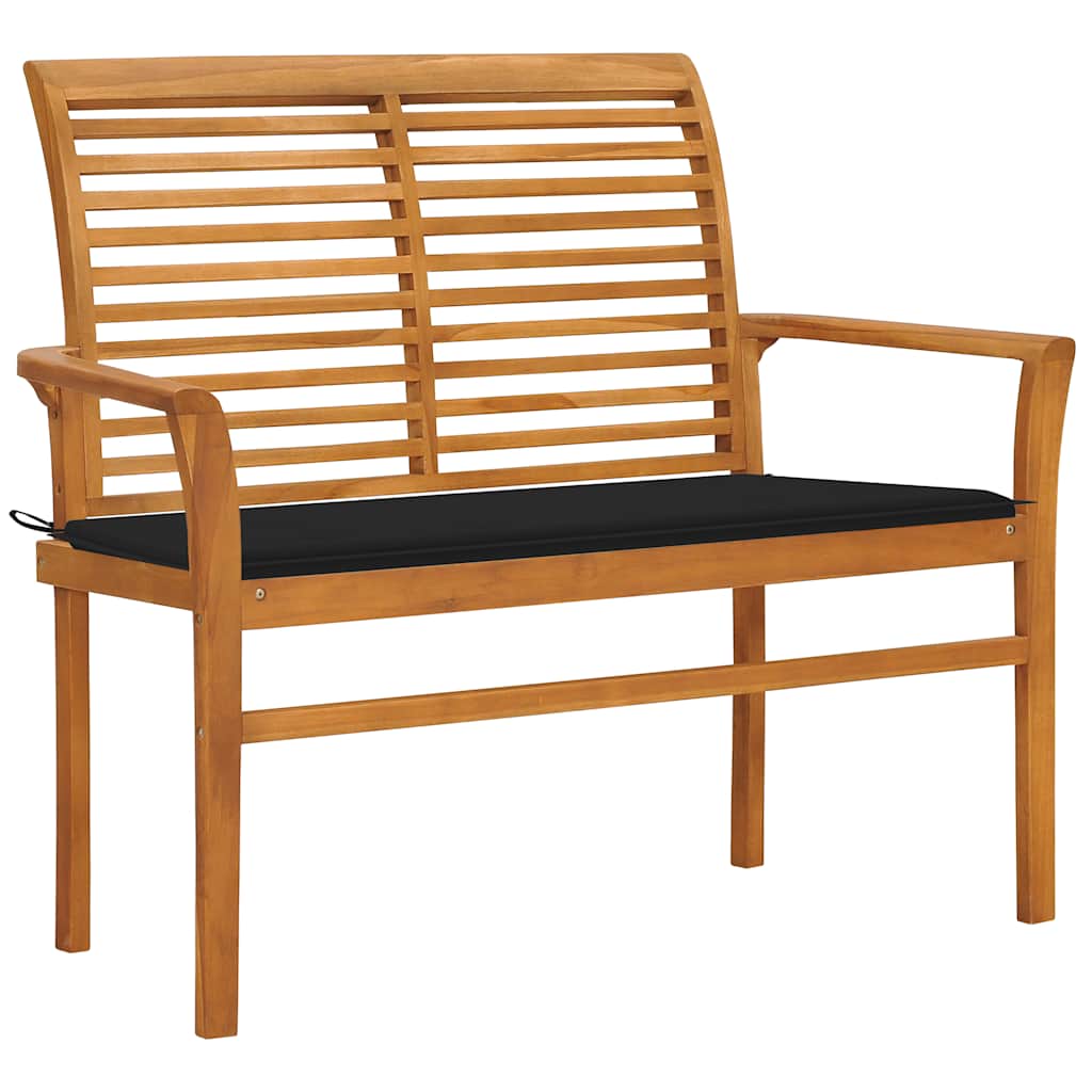 Patio Bench with Black Cushion 44.1" Solid Teak Wood